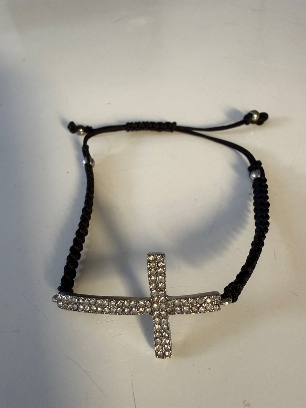 Crystal Cross Adjustable Bracelet - Black
